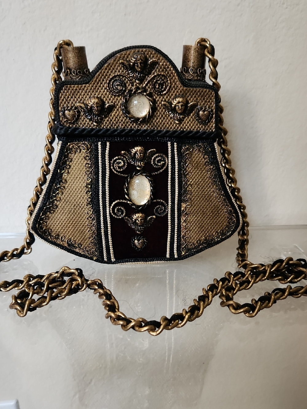 Embellished Black and Gold Crossbody Bag
